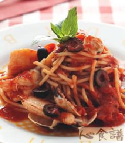 海鲜橄榄茄汁义大利面的做法