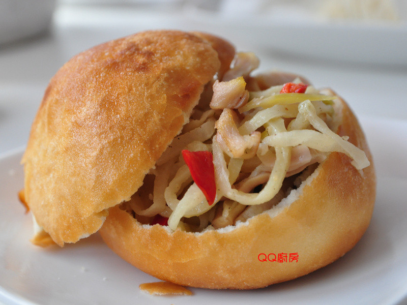 创意榨菜猪肚丝堡的做法