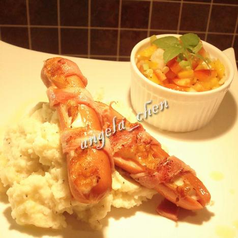 英式早餐——土豆泥+培根芝式烤肠的做法