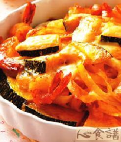 焗烤南瓜鲜虾宽面的做法