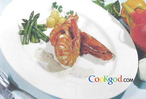 煎烤打明虾配奶油明虾汁的做法